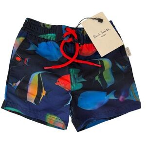NWT PAUL SMITH Baby Swim Shorts Bathing Suit Ocean Tropical Fish Print Size 6M